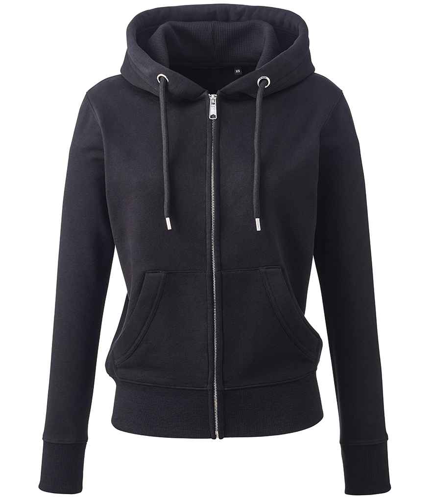 Anthem Ladies Organic Full Zip Hoodie - AM04 - Black - Customisable Hood