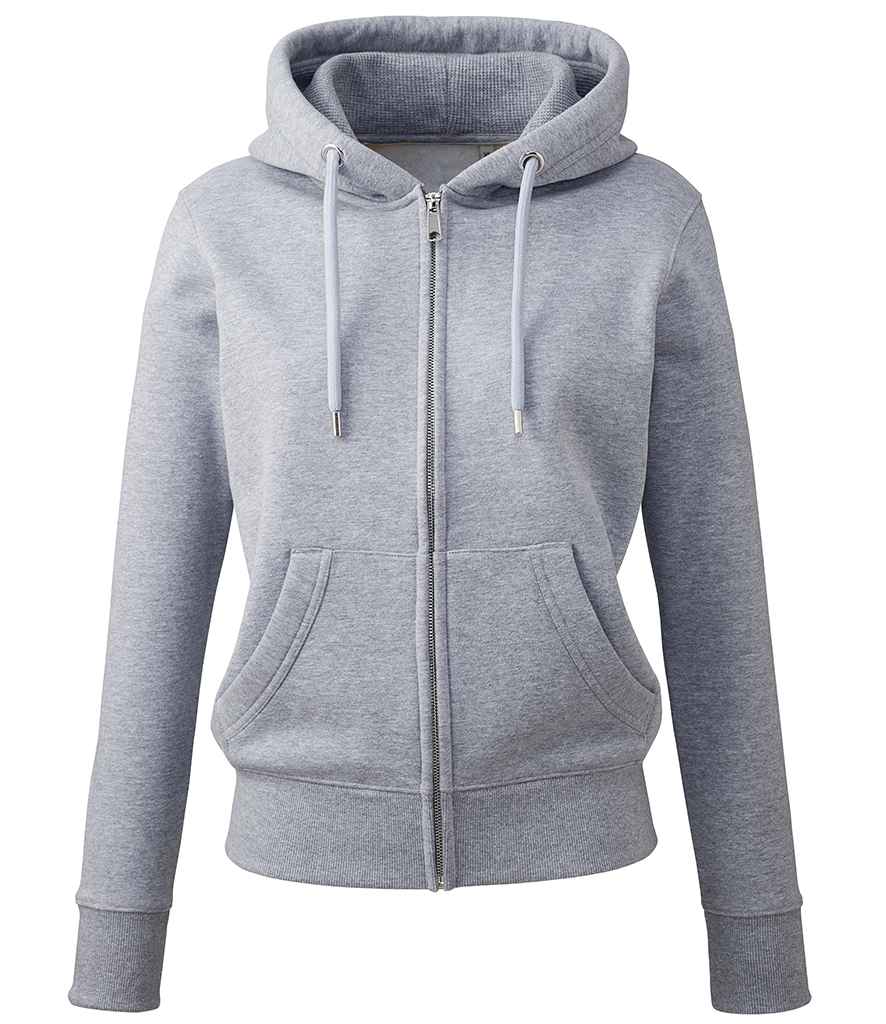 Anthem Ladies Organic Full Zip Hoodie - AM04 - Grey Marl XS - Customisable Hood