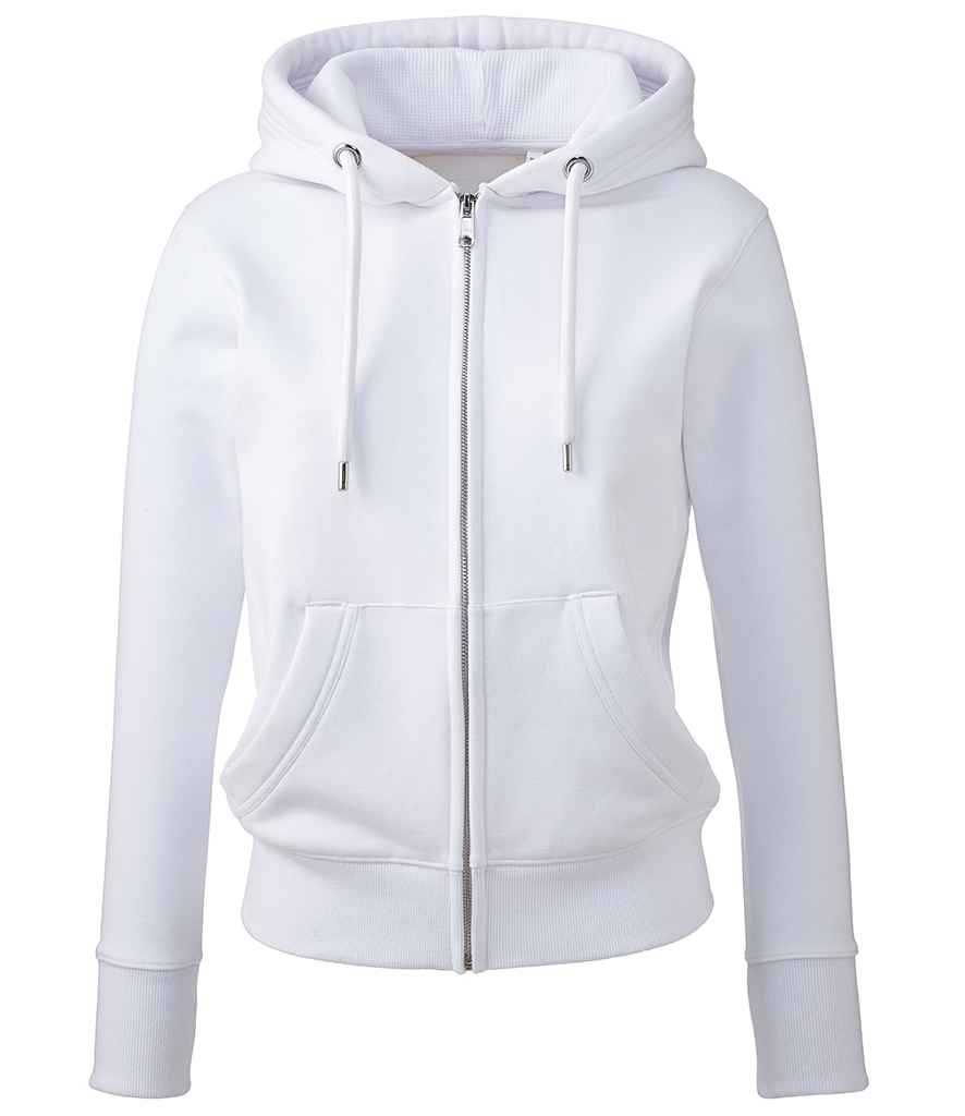 Anthem Ladies Organic Full Zip Hoodie - AM04 - White - Customisable Hood