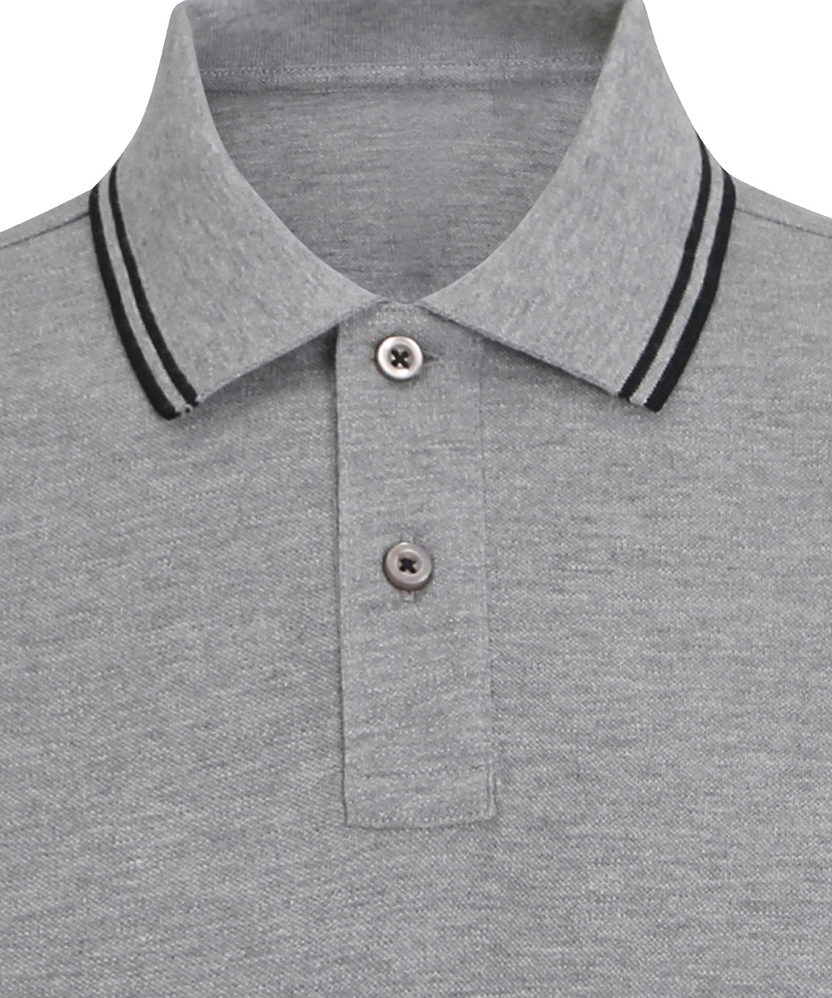 Mens classic fit tipped polo - AQ011 - Heather Grey Black - Customisable Polo Shirts