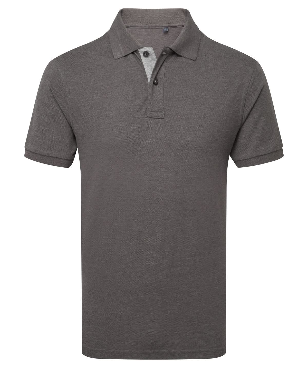Asquith &amp; Fox Mens classic fit contrast polo AQ012 - Charcoal Heather Grey - Customisable Polos