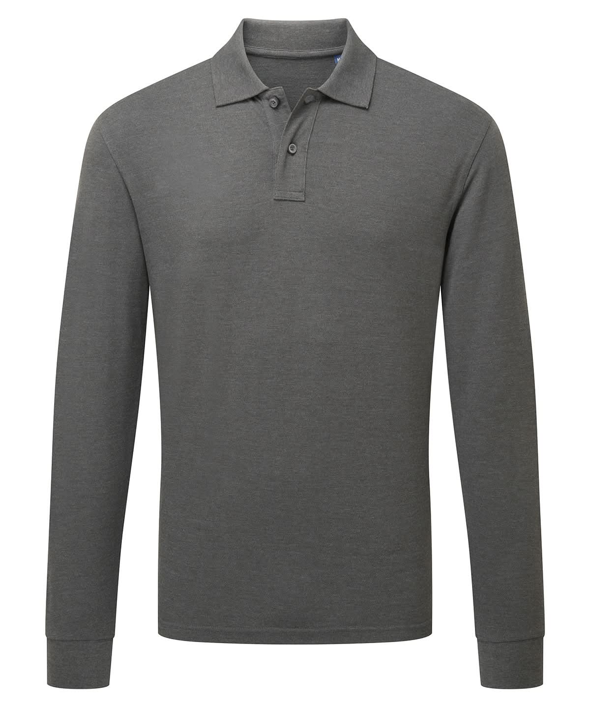 Asquith &amp; Fox Mens classic fit long sleeved polo AQ030 - Charcoal - Customisable Polos