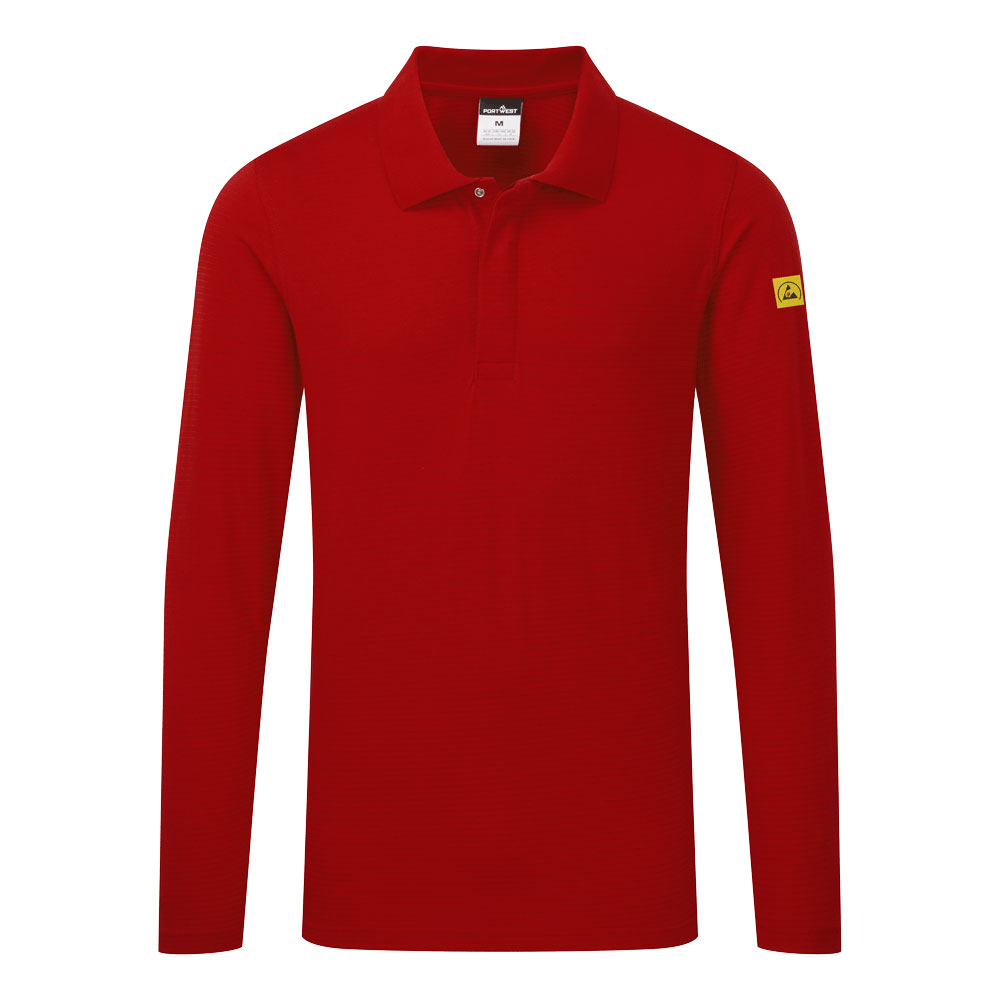 Anti Static Esd Polo Shirt L/S - AS23 - Deep Red - Customisable T-Shirt