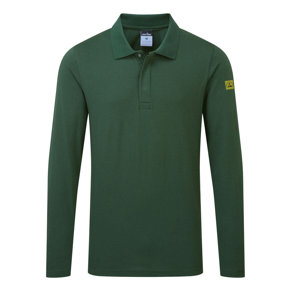 Anti Static Esd Polo Shirt L/S - AS23 - Forest Green - Customisable T-Shirt