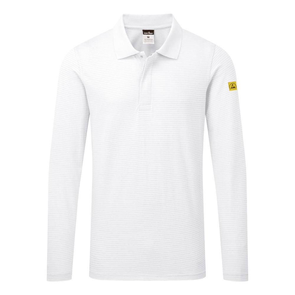 Anti Static Esd Polo Shirt L/S - AS23 - White - Customisable T-Shirt