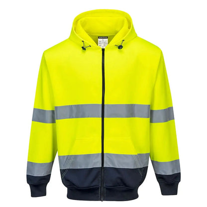 Hi Vis Contrast Zipped Hoodie B317 - Yellow Navy - Customisable Hoodies