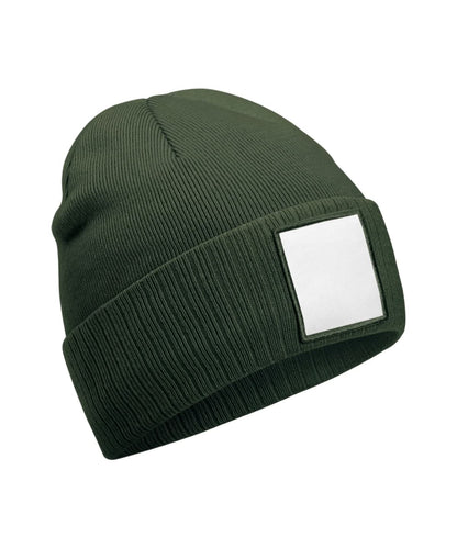Beechfield Appliqu patch beanie B337R - Olive Green White One size - Customisable Beanies