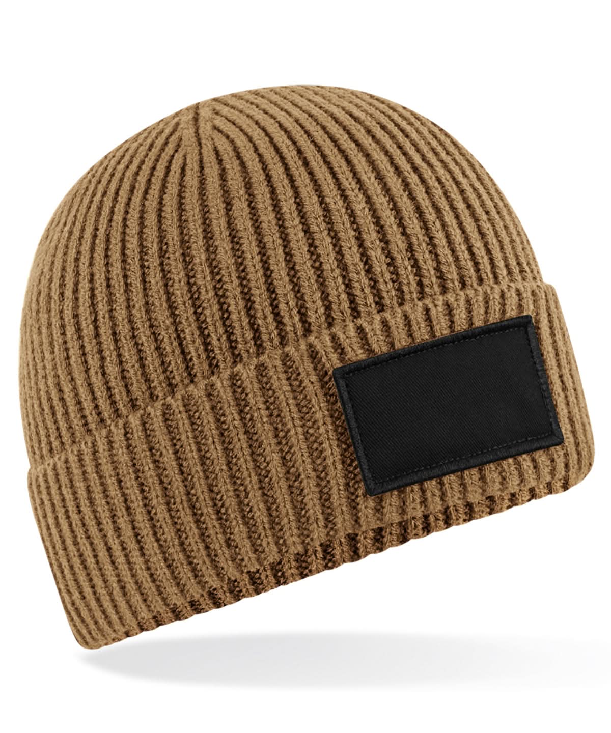 Beechfield Fashion patch beanie B442R - Biscuit Black One size - Customisable Beanies