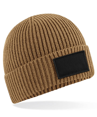 Beechfield Fashion patch beanie B442R - Biscuit Black One size - Customisable Beanies