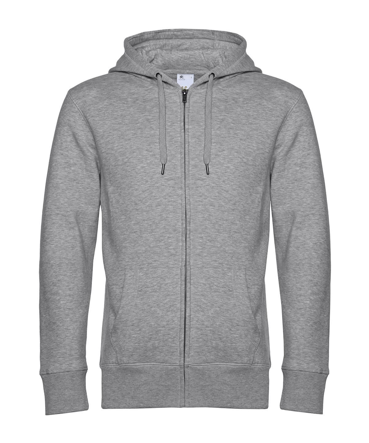 B&amp;C Collection KING Zipped Hood BA012 - Heather Grey - Customisable Hoodies