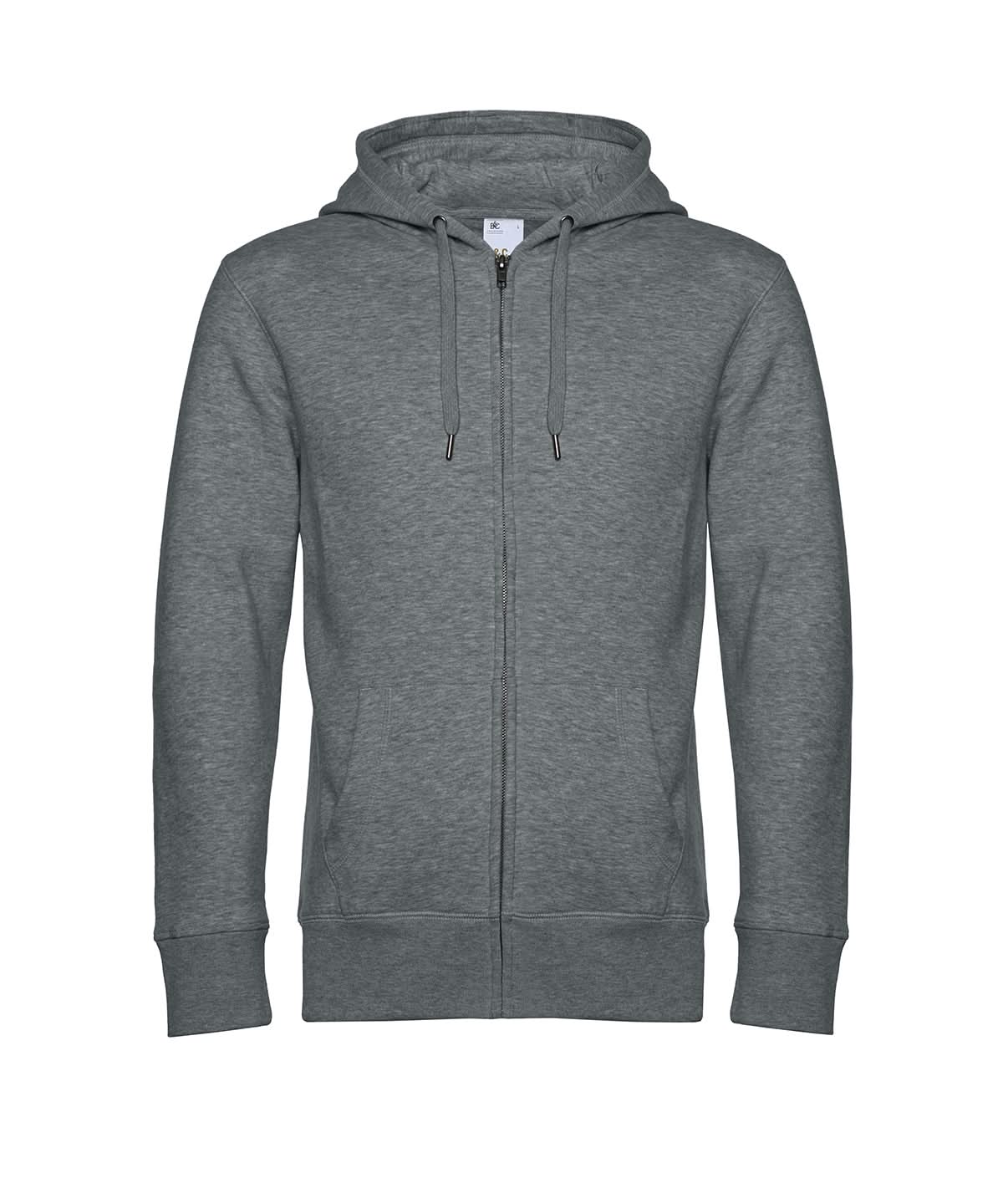 B&amp;C Collection KING Zipped Hood BA012 - Heather Mid Grey - Customisable Hoodies