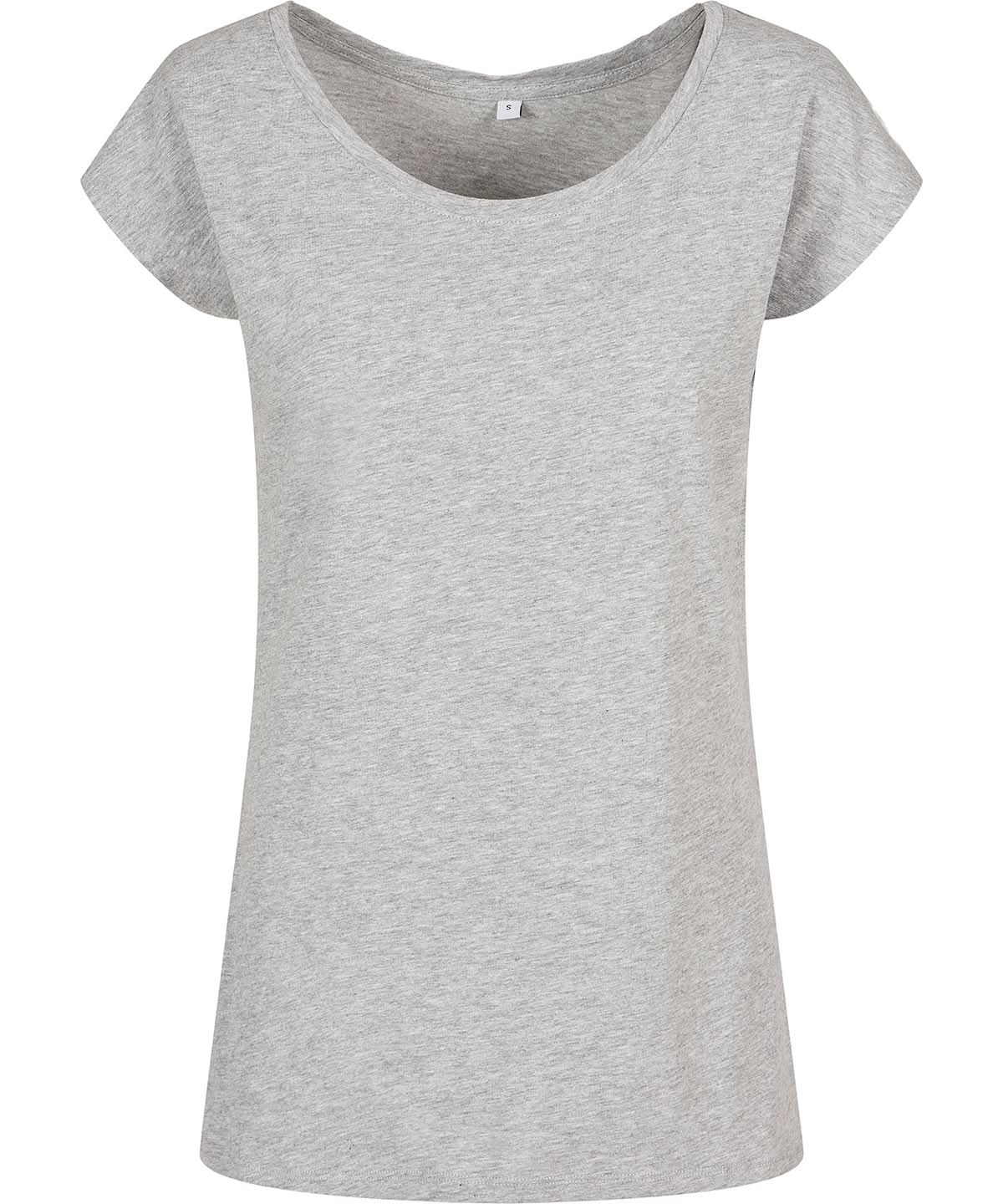 Build Your Brand Basic BYB Womens wide neck tee Heather Grey BB013 - Heather Grey - Customisable T-Shirt