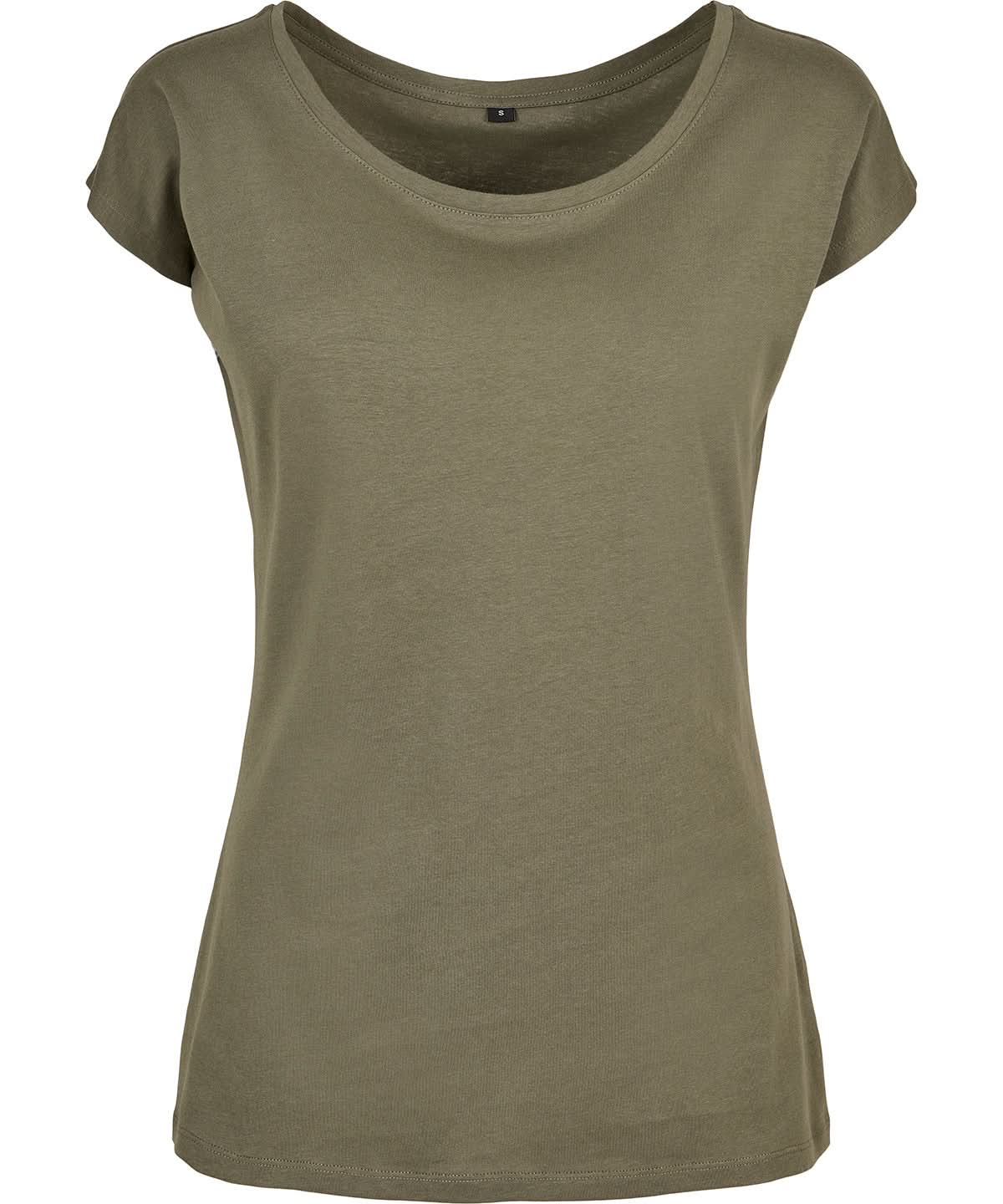 Build Your Brand Basic BYB Womens wide neck tee Olive BB013 - Olive - Customisable T-Shirt