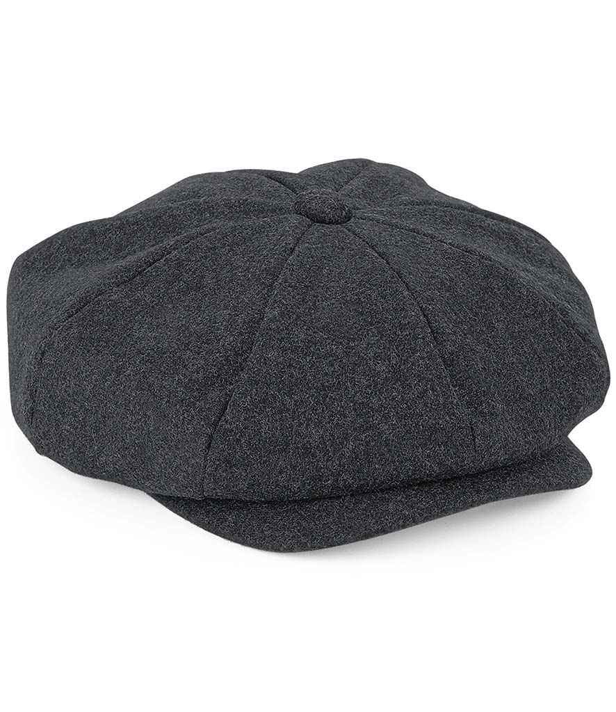 Beechfield Melton Wool Baker Boy Cap - BB629 - Charcoal Marl - Customisable Headwear