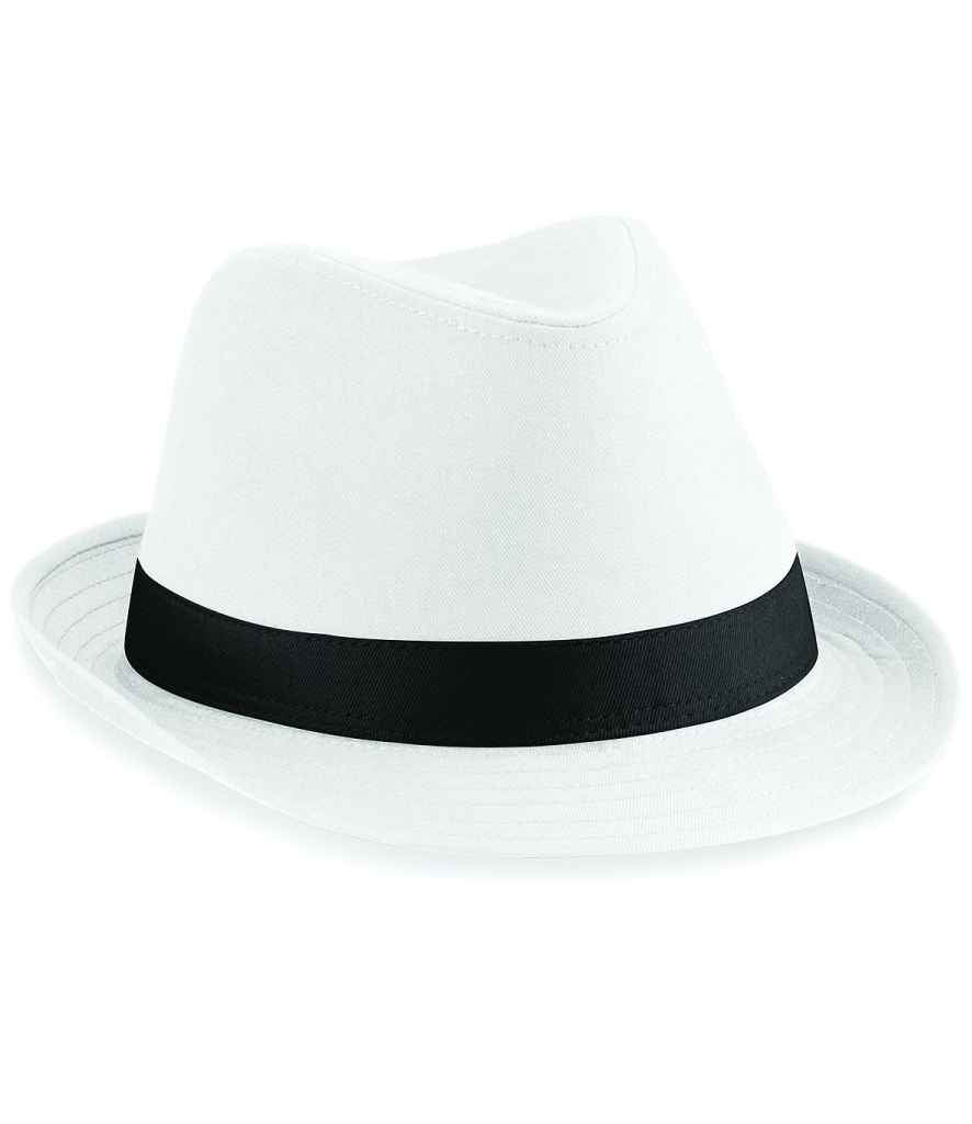 Beechfield Fedora - BB630 - White Black - Customisable Headwear