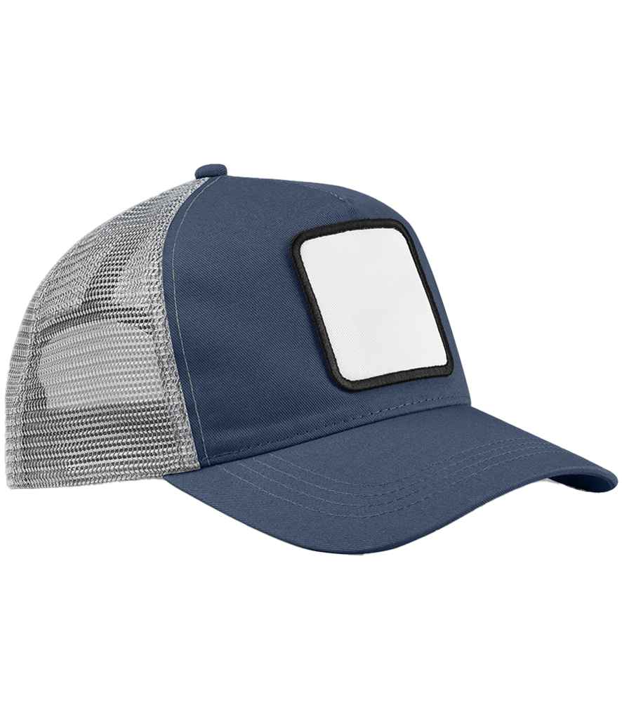 Beechfield Appliqué Patch 5 Panel Trucker Cap - BB636 - Slate Blue Light Grey ONE - Customisable Headwear