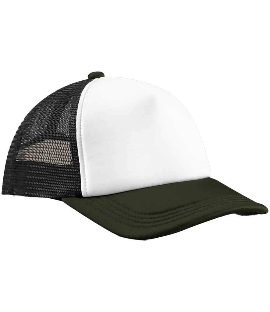 Beechfield Retro 5 Panel Trucker Cap - BB639 - Black Dark Olive ONE - Customisable Headwear