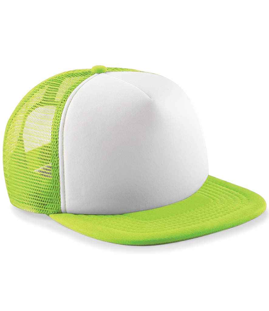 Beechfield Kids Vintage Snapback Trucker Cap - BB645B - Lime Green White ONE - Customisable Headwear