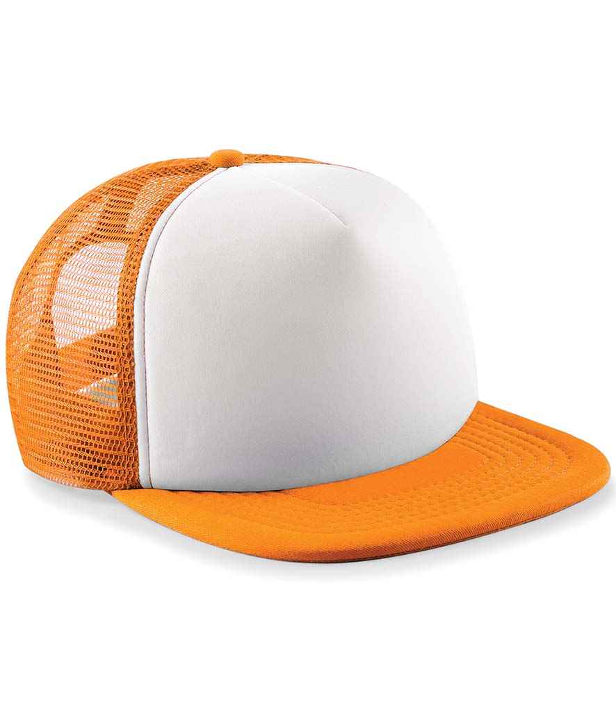 Beechfield Kids Vintage Snapback Trucker Cap - BB645B - Orange White ONE - Customisable Headwear