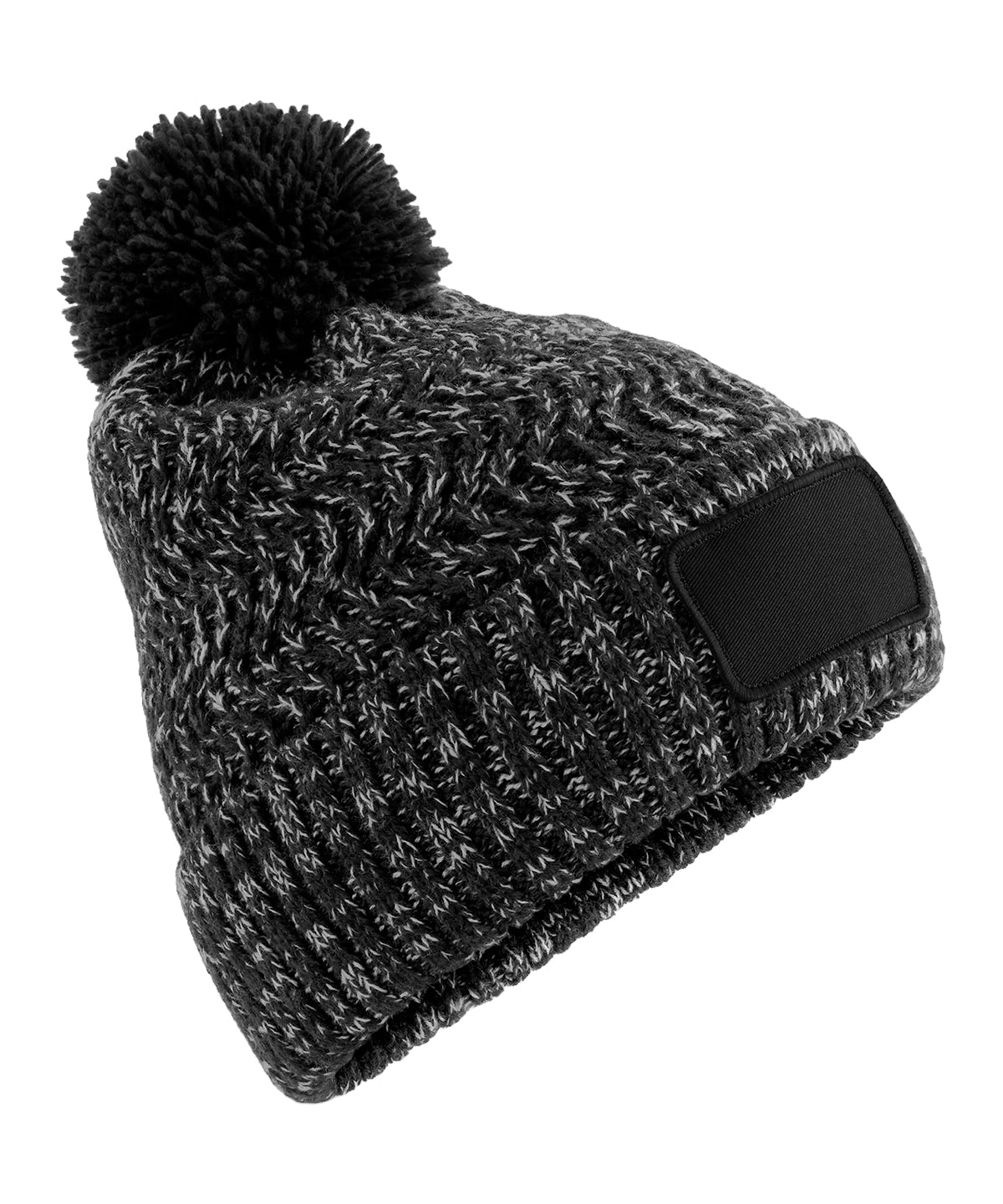 Ramble patch pom-pom beanie - BC331 - Black Twist One size - Customisable Beanies