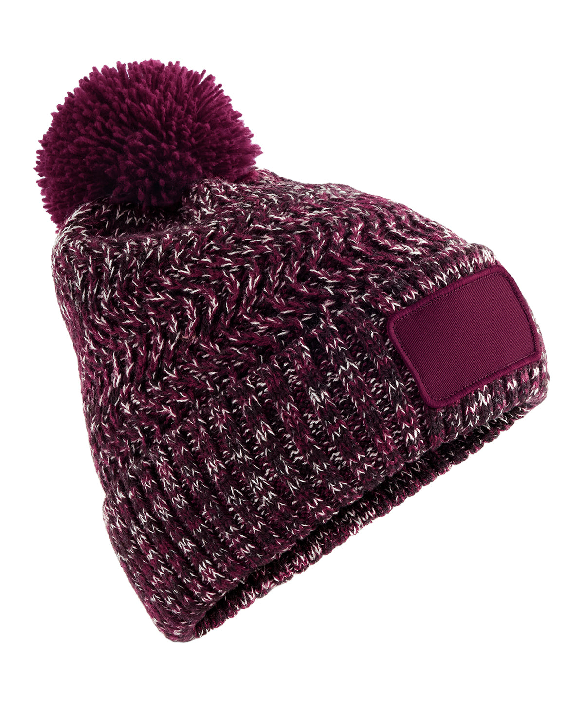 Ramble patch pom-pom beanie - BC331 - Burgundy Twist One size - Customisable Beanies