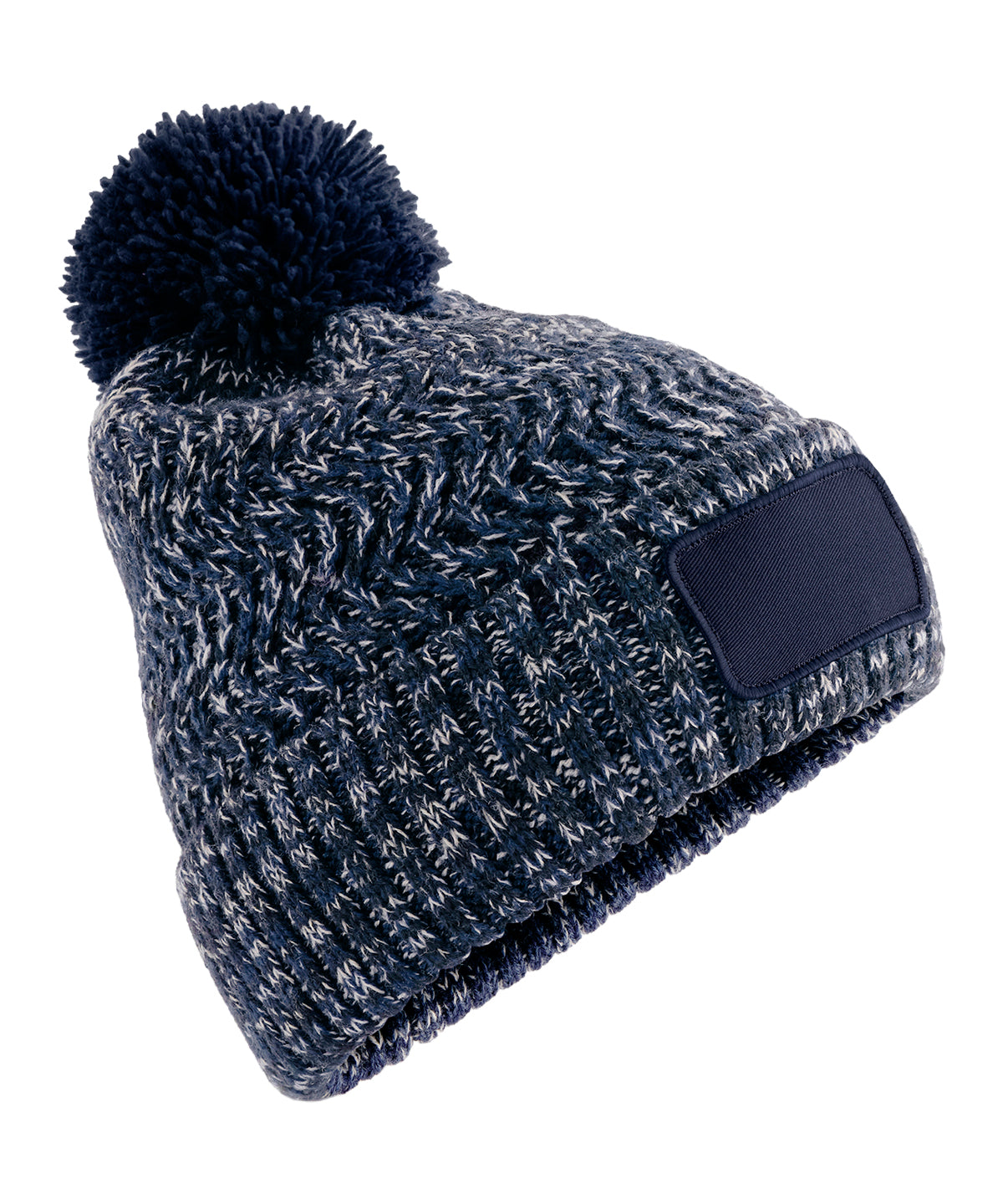 Ramble patch pom-pom beanie - BC331 - Steel Blue Twist One size - Customisable Beanies