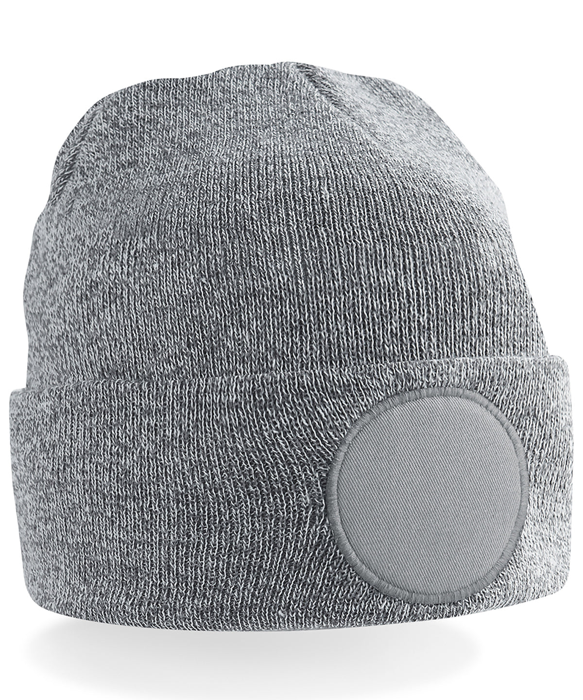 Circular Patch Beanie - B446 - Heather Grey O S - Customisable Beanies