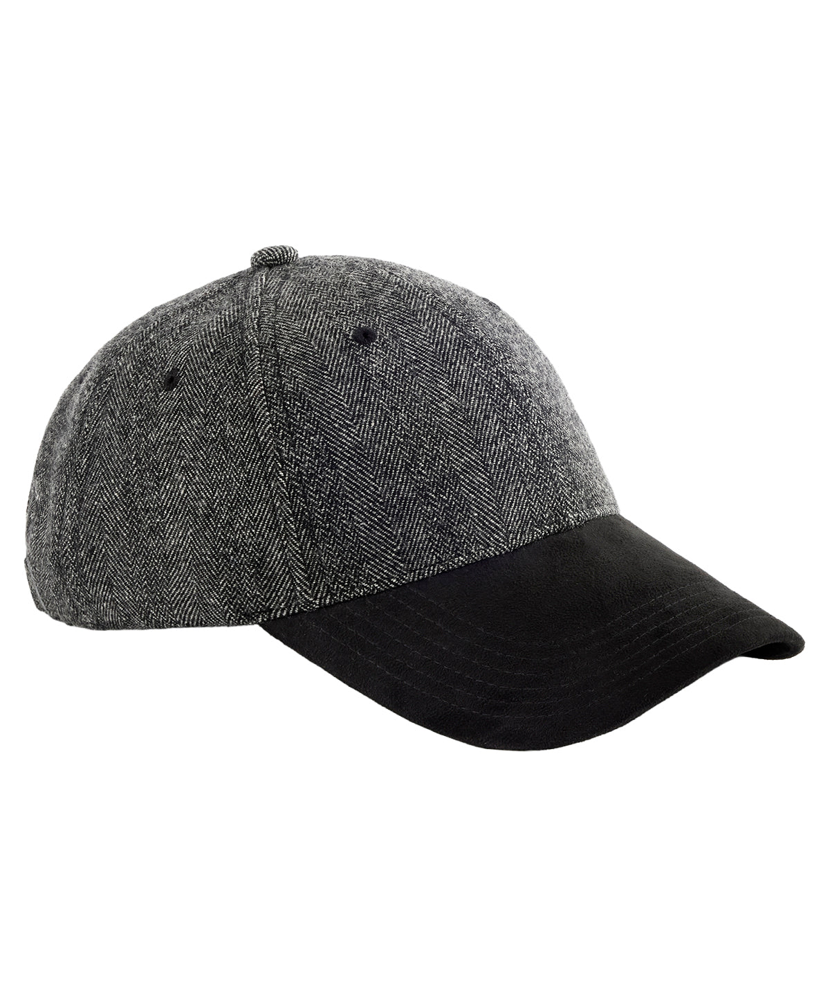 Suede peak herringbone cap - BC627 - Black Herringbone One size - Customisable Caps