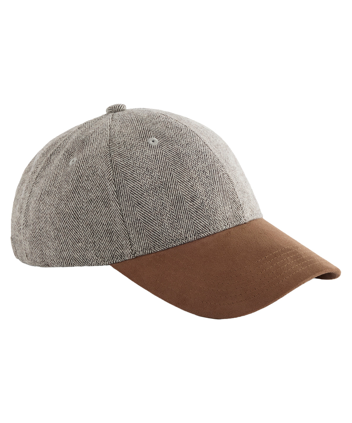 Suede peak herringbone cap - BC627 - Brown Herringbone One size - Customisable Caps