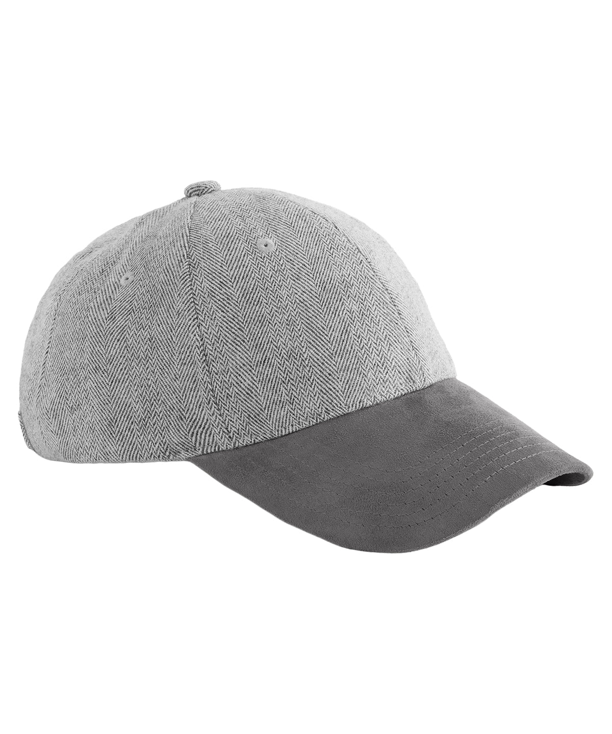 Suede peak herringbone cap - BC627 - Charcoal Herringbone One size - Customisable Caps