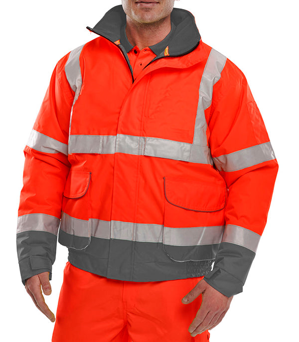 Beeswift Two Tone Hi Vis Bomber Jacket Bd208 - Red Grey - Customisable Bomber Jackets