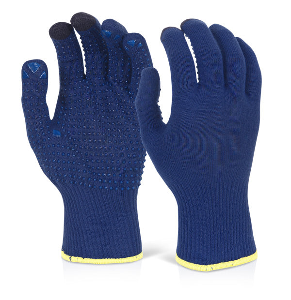 Beeswift Touch Screen Knitted Gloves Bf10 - Blue - Customisable PVC