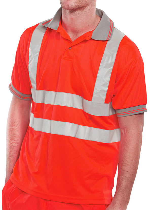 Beeswift Short Sleeve Hi Vis Polo Shirt Bpksen - Red - Customisable Polo Shirts