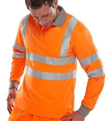 Beeswift Long Sleeve Hi Vis Polo Shirt Bpkslsen - Orange - Customisable Polo Shirts