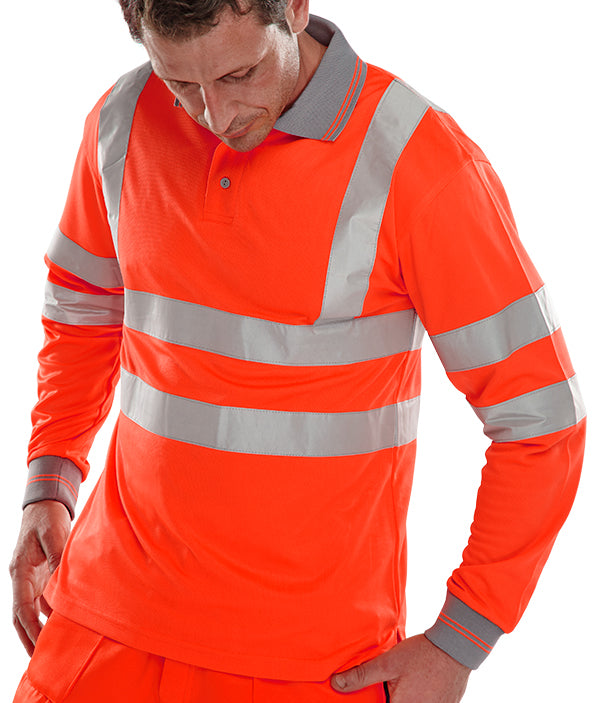 Beeswift Long Sleeve Hi Vis Polo Shirt Bpkslsen - Red - Customisable Polo Shirts