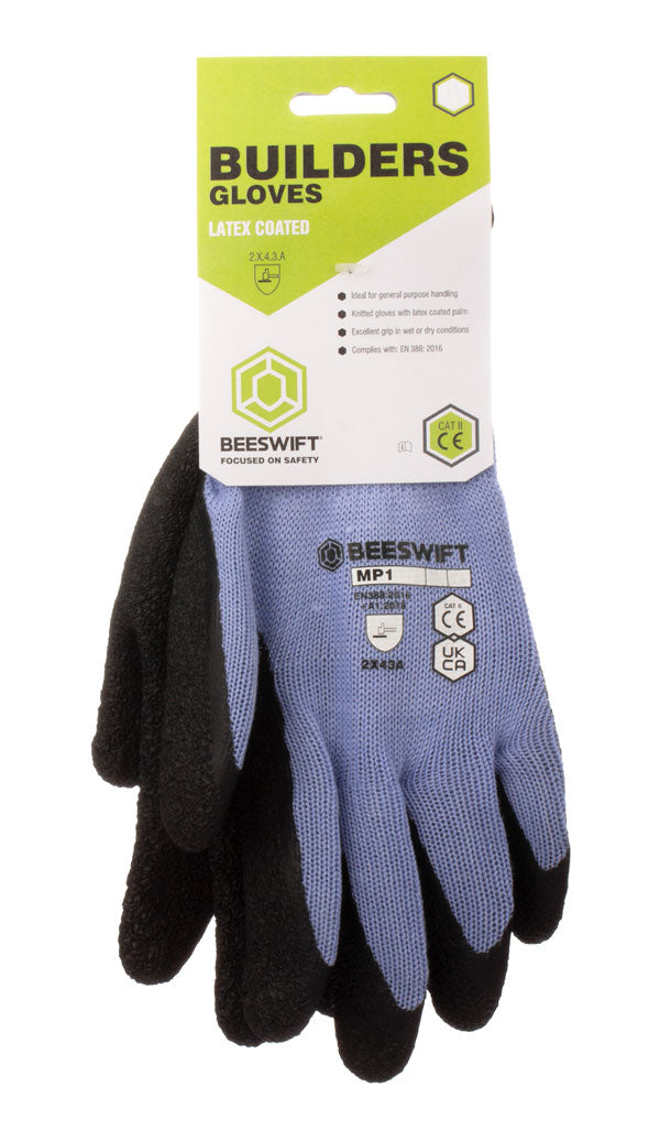 B Safe New Builders Latex Glove - BS042 - Black L - Customisable Gloves