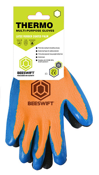 B Safe New Latex Thermo Star Fully Dipped Glove - BS047 - Orange 9 - Customisable Gloves