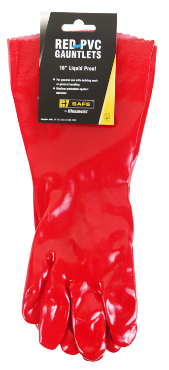 B Safe New Pvc Gauntlet - BS056 - Red 16" - Customisable Gloves