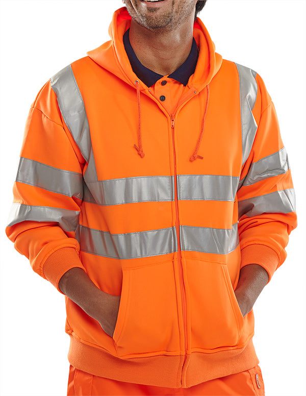 Beeswift Essential Hi Vis Zipped Hoodie Bshssen - Orange - Customisable Sweatshirts