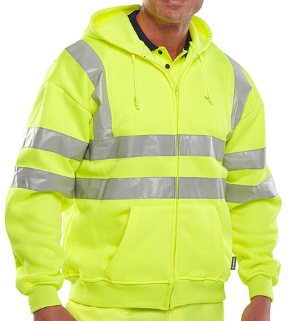 Beeswift Essential Hi Vis Zipped Hoodie Bshssen - Saturn Yellow - Customisable Sweatshirts