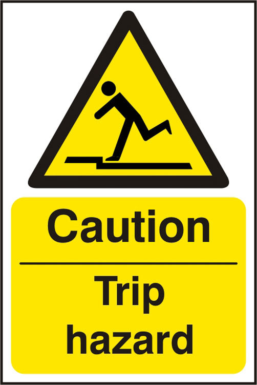 Beeswift Caution Trip Hazard Sign Bss11053 N - White Yellow 200X300MM - Customisable Hazard Signs