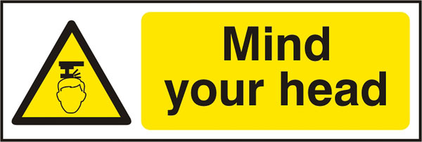 Beeswift Mind Your Head Sign Bss11109 N - White Yellow 300X100MM - Customisable Hazard Signs