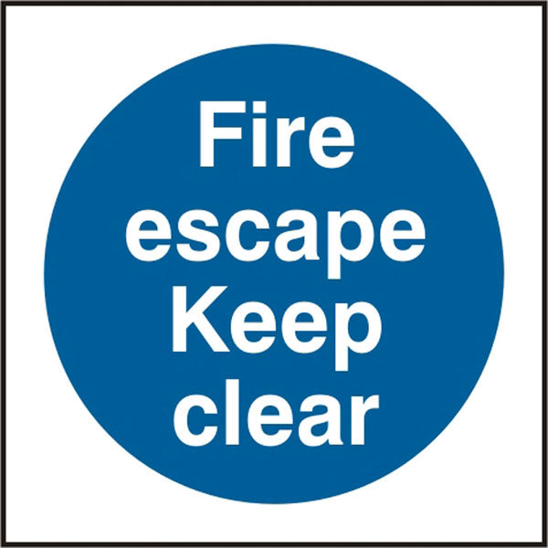 Beeswift Fire Escape Keep Clear Sign Bss11348 N - White Blue 100X100MM - Customisable Mandatory Signs