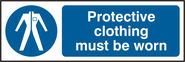 Beeswift Protective Clothing Must Be Worn Rigid Pvc Sign Bss11381 N - White Blue 300X100MM - Customisable Mandatory Signs