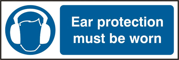 Beeswift Ear Protection Rigid Pvc Sign Bss11405 N - White Blue 300X100MM - Customisable Mandatory Signs