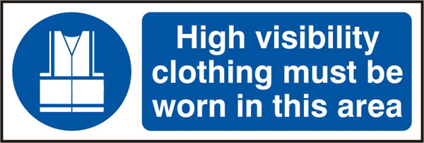 Beeswift Hi Vis Clothing Must Be Worn In This Area Sign Bss11688 R - White Blue 300X100MM - Customisable Prohibition Signs