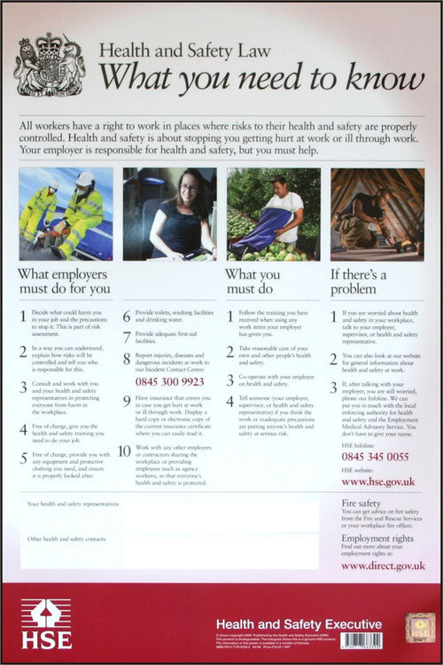 B Safe Health &amp; Safety Law Poster Pvc Bsshse01 - White 420X594MM - Customisable Posters