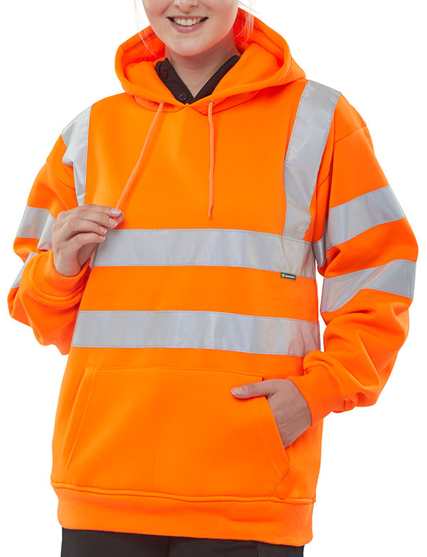 Beeswift Essential Pull Over Hi Vis Hoodie Bsssh25 - Orange - Customisable Sweatshirts