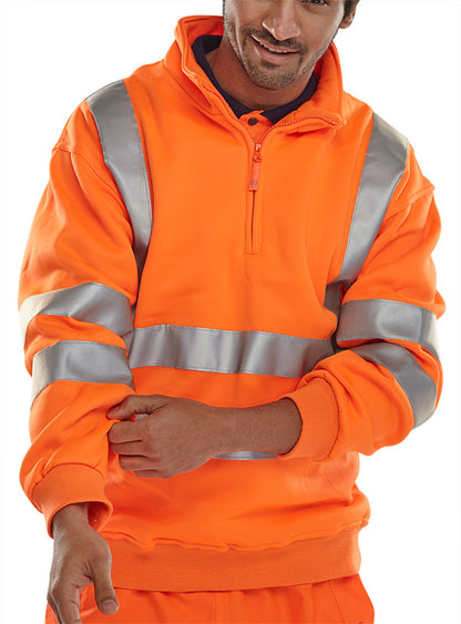 Beeswift Essential Quarter Zip Sweatshirt Hi Vis Jumper Bszssen - Orange - Customisable Sweatshirts