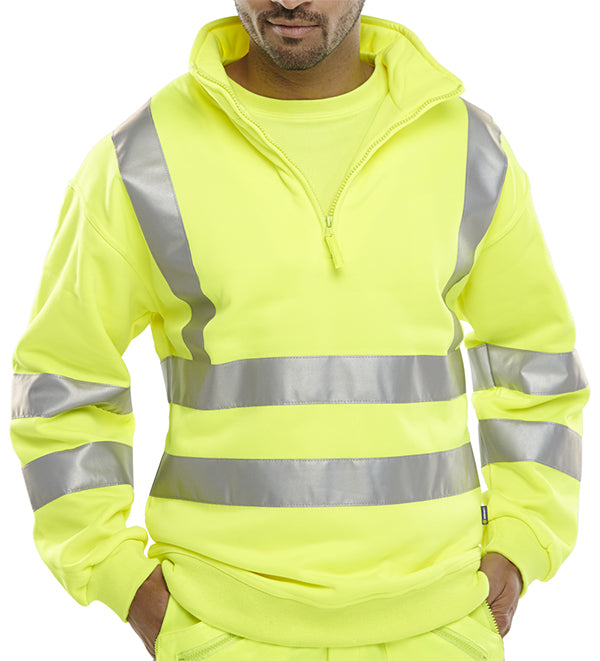 Beeswift Essential Quarter Zip Sweatshirt Hi Vis Jumper Bszssen - Saturn Yellow - Customisable Sweatshirts